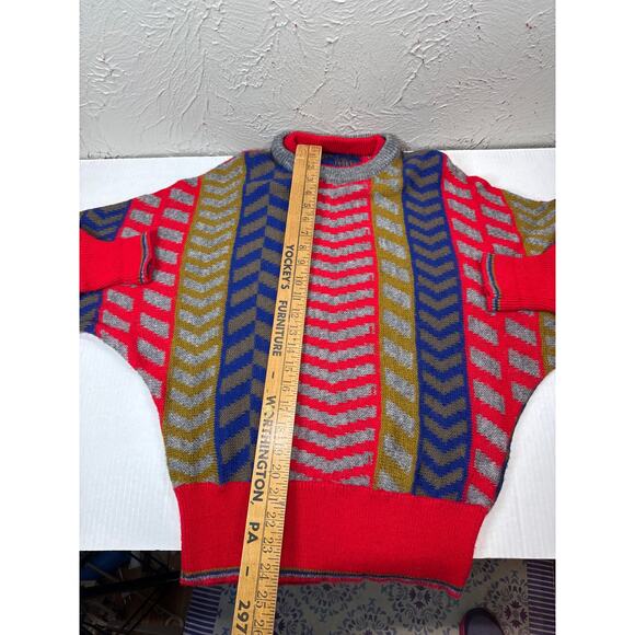Vintage Geometric Pattern Sweater Adult Dolman Sleeve Red Blue Gold Knit Size XL - Picture 5 of 5